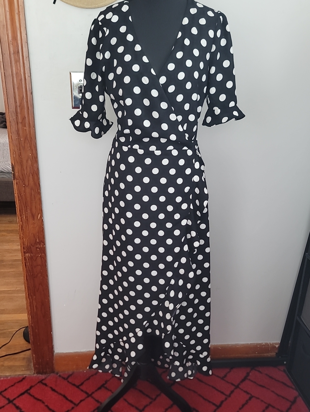 If By Sea Black and White Polka Dot Traditional Wrap Maxi Dress